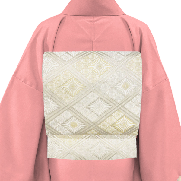 大光 袋帯 西陣織 絹 花菱文様 白色 シルバー クリーム色［44,000円］ 枚目