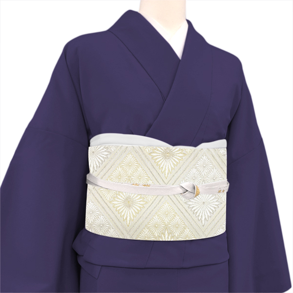 大光 袋帯 西陣織 絹 花菱文様 白色 シルバー クリーム色［44,000円］ 枚目