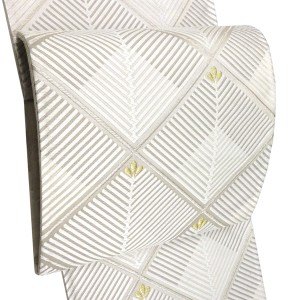 河合美術織物 唐織袋帯 若松菱 白×シルバー フォーマル 西陣織 正絹［129,800円］