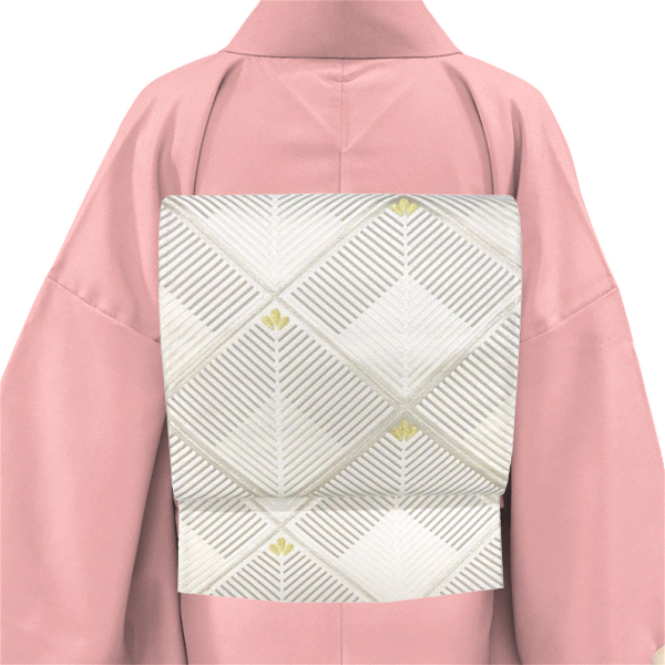 河合美術織物 唐織袋帯 若松菱 白×シルバー フォーマル 西陣織 正絹［129,800円］ 枚目