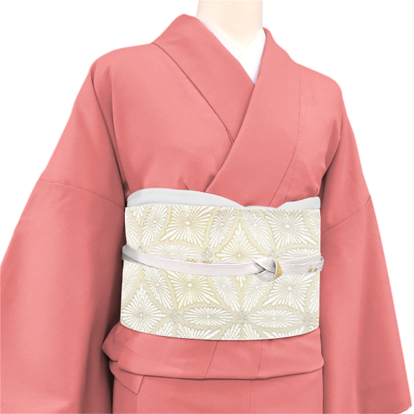 大光 袋帯 西陣織 絹 菊文様 白 シルバー ベージュ［44,000円］ 枚目