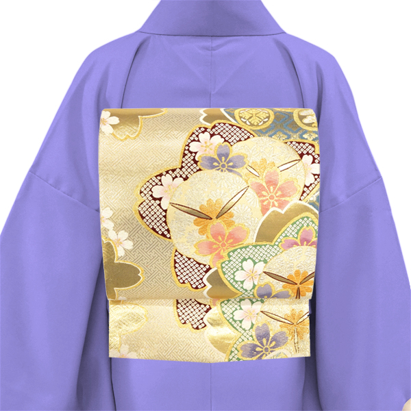 志都香 振袖用袋帯 西陣織 絹 桜 菊の丸 金 ゴールド［66,000円］ 枚目