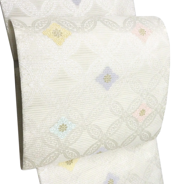 佐々木染織 夏帯 袋帯 白色 フォーマル 絽袋帯 西陣織 七宝 正絹［36,300円］ 枚目