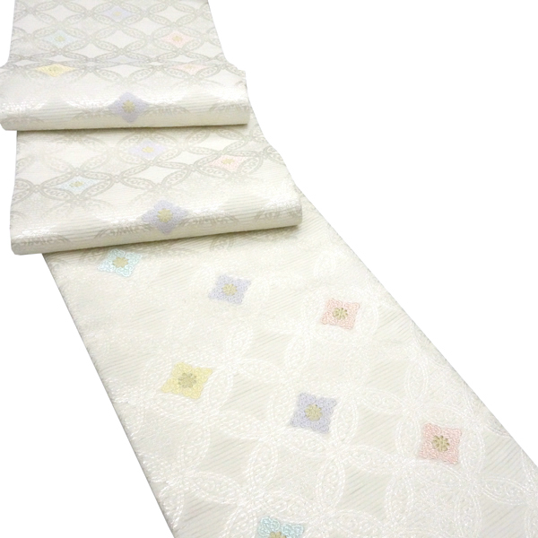 佐々木染織 夏帯 袋帯 白色 フォーマル 絽袋帯 西陣織 七宝 正絹［36,300円］ 枚目