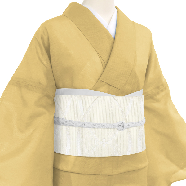佐々木染織 夏袋帯 西陣織 絹 花 幾何学模様 白 黄緑［36,300円］ 枚目