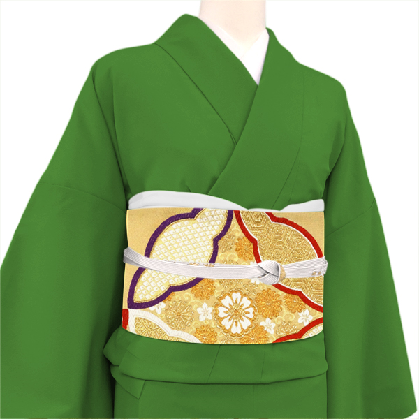 岡文織物 振袖袋帯 金 七宝 菊 正絹 西陣織 成人式［66,000円］ 枚目