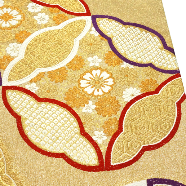 岡文織物 振袖袋帯 金 七宝 菊 正絹 西陣織 成人式［66,000円］ 枚目