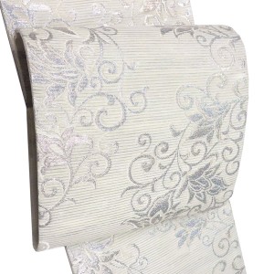 佐々木染織 絽袋帯 夏袋帯 西陣織 ライトグレー シルバー 唐草 唐花 絹 夏帯