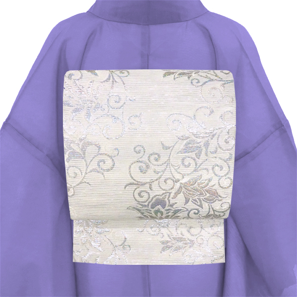 佐々木染織 絽袋帯 夏袋帯 西陣織 ライトグレー シルバー 唐草 唐花 絹 夏帯 枚目