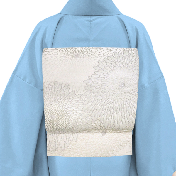 となみ織物 袋帯 西陣織 絹 むじな菊 シルバー［165,000円］ 枚目