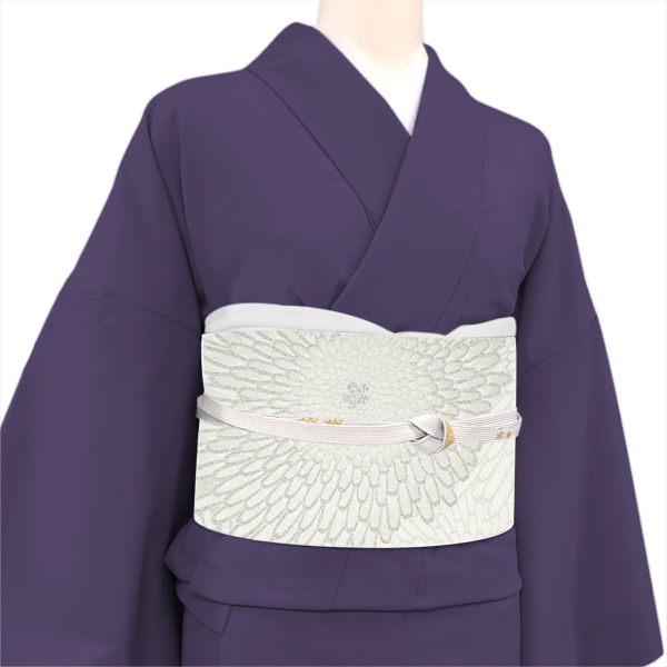 となみ織物 袋帯 西陣織 絹 むじな菊 シルバー［165,000円］ 枚目