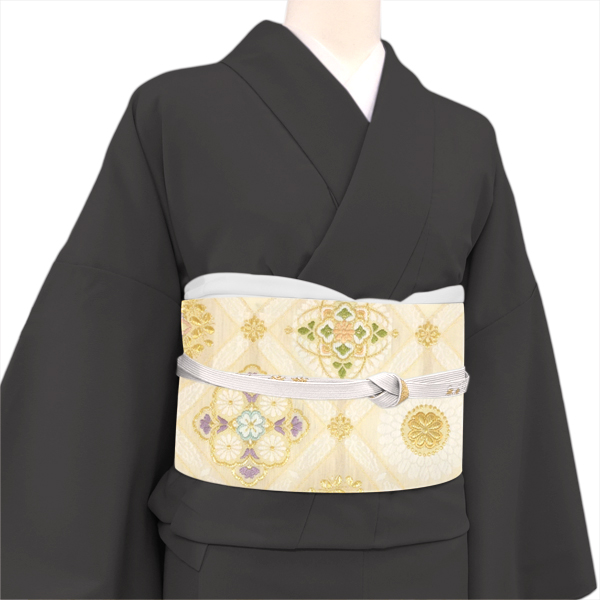 丸勇 袋帯 唐織 西陣織 正絹 菱 華文 ベージュ［48,400円］ 枚目
