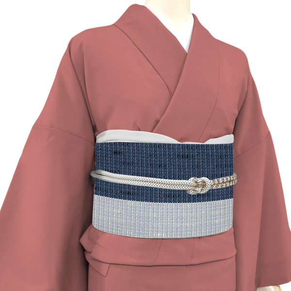 近賢織物 米沢織 八寸名古屋帯 青 水色 胡蝶 和紙 絹 宝来織 八寸帯［79,200円］ 枚目