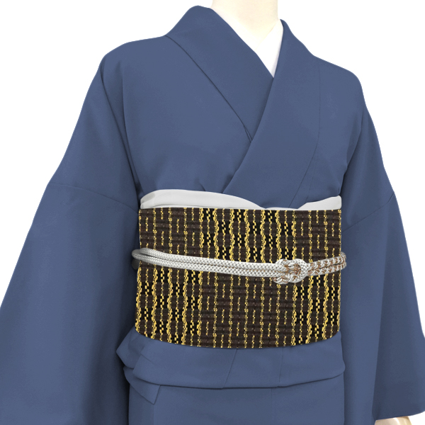 米沢織 近賢織物 八寸名古屋帯 茶色×黄色 絹 カジュアル さざ波［99,000円］ 枚目