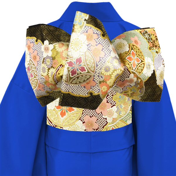 志都香 振袖用袋帯 西陣織 絹 雪輪 花七宝 桜 黒×金［66,000円］ 枚目