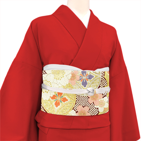 志都香 振袖用袋帯 西陣織 絹 雪輪 花七宝 桜 黒×金［66,000円］ 枚目