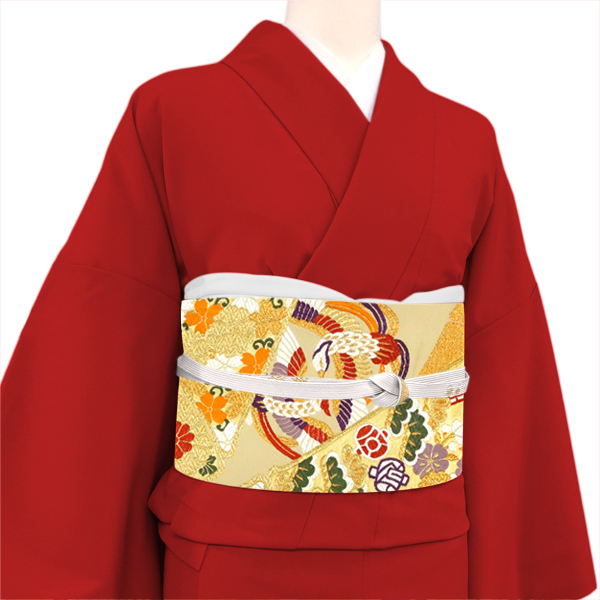 岡文織物 袋帯 振袖用 ベージュ 竹取花鳥文 振袖帯 正絹 西陣織［66,000円］ 枚目