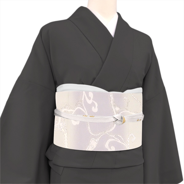 佐々木染織 袋帯 正絹 グレー 薄紫 西陣織 古典柄 光琳流水文 絹［36,300円］ 枚目
