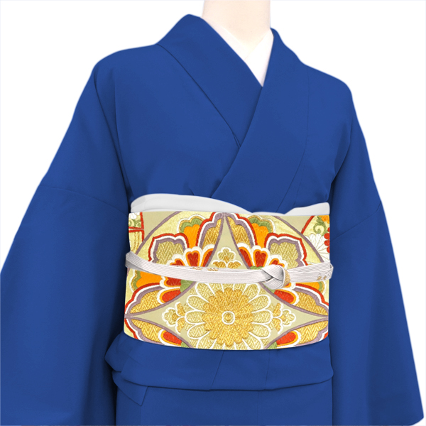 岡文織物 西陣織  振袖袋帯 七宝重華文 ベージュ 金 正絹 成人式［66,000円］ 枚目