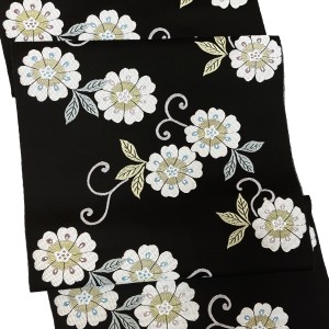 都 九寸名古屋帯 西陣織 花柄 黒色［69,000円］
