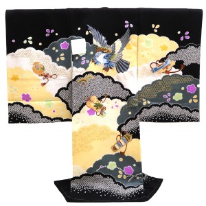 京友禅 刺繍 男児産着 鷹 黒色［48,000円］