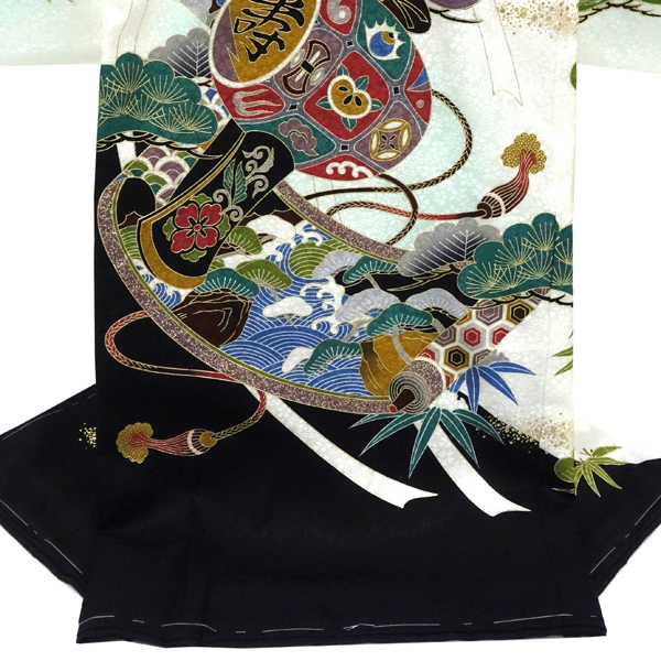 お宮参り 京友禅 男の子産着 白 鷹 龍 打ち出の小槌 初着 のしめ 着物 祝い着 男児 男 正絹 赤ちゃん 絹［60,500円］ 枚目