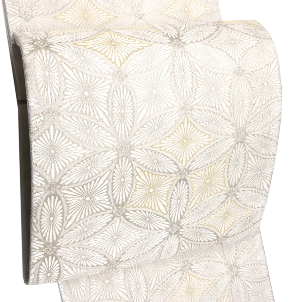 大光 袋帯 西陣織 絹 七宝 菊 白 シルバー［46,200円］ 枚目