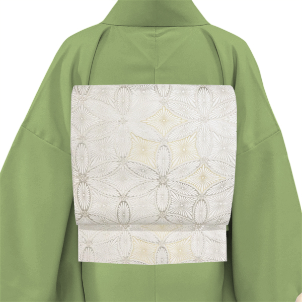 大光 袋帯 西陣織 絹 七宝 菊 白 シルバー［46,200円］ 枚目