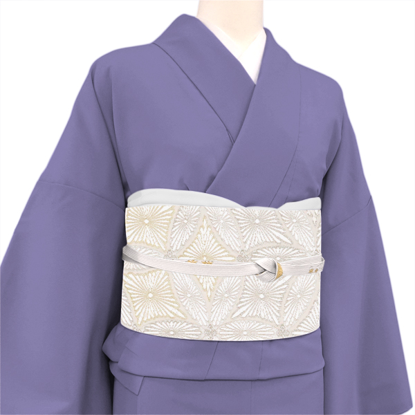 大光 袋帯 西陣織 絹 七宝 菊 白 シルバー［46,200円］ 枚目