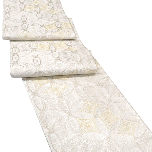 大光 袋帯 西陣織 絹 七宝 菊 白 シルバー［46,200円］ 枚目