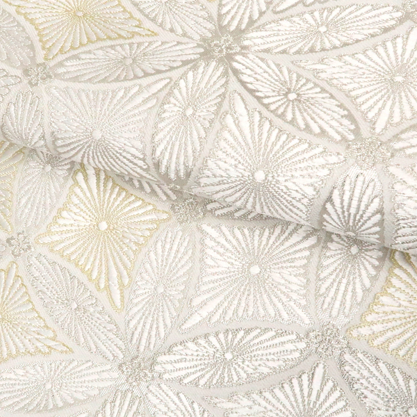 大光 袋帯 西陣織 絹 七宝 菊 白 シルバー［46,200円］ 枚目