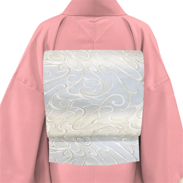 佐々木染織 袋帯 白×水色 絹 フォーマル 礼装用 西陣織 古典柄 流水［36,300円］ 枚目