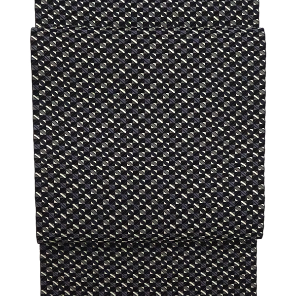琥珀織 博多帯 名古屋帯 黒×青紫 正絹 本場筑前博多織 幾何学文様［165,000円］ 枚目