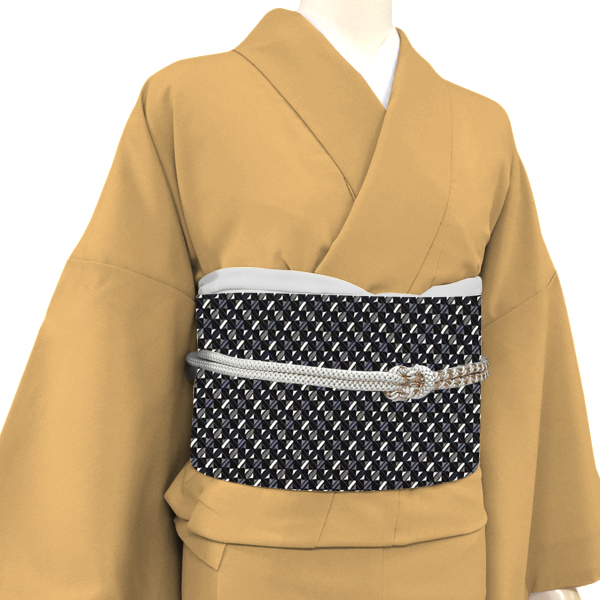 琥珀織 博多帯 名古屋帯 黒×青紫 正絹 本場筑前博多織 幾何学文様［165,000円］ 枚目