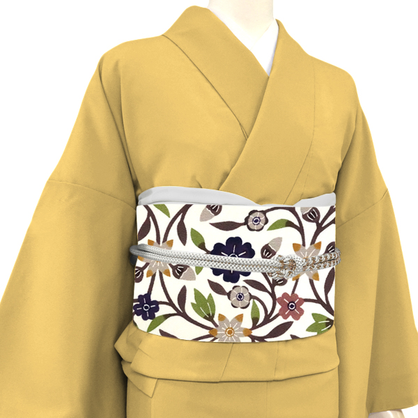 栗山吉三郎 栗山紅型 名古屋帯 白色 唐草 正絹 カジュアル［99,000円］ 枚目