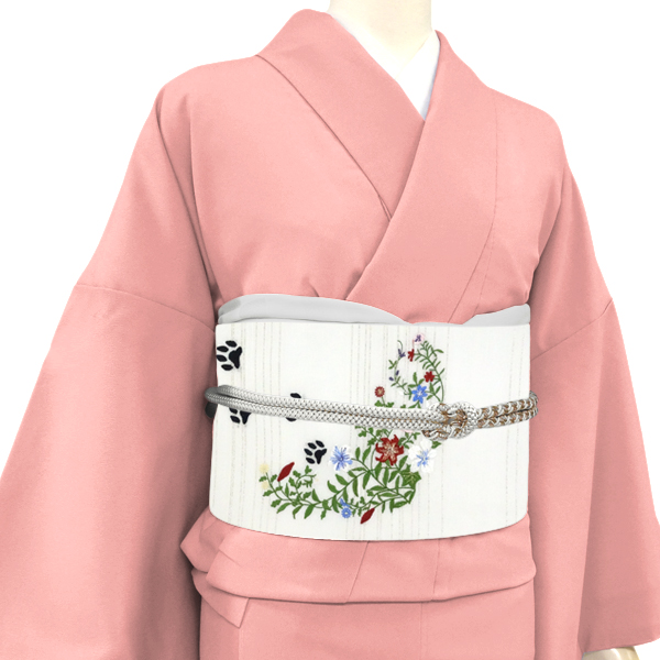 刺繍名古屋帯 白 スリーシーズン対応 正絹 猫柄 カジュアル 九寸帯［66,000円］ 枚目