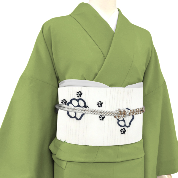 刺繍名古屋帯 白 スリーシーズン対応 正絹 猫柄 カジュアル 九寸帯［66,000円］ 枚目