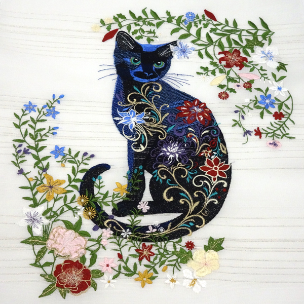 刺繍名古屋帯 白 スリーシーズン対応 正絹 猫柄 カジュアル 九寸帯［66,000円］ 枚目