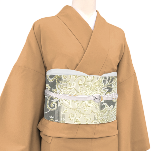 佐々木染織 袋帯 西陣織 グレー 白 絹 唐草 更紗 フォーマル［35,200円］ 枚目