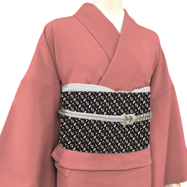 琥珀織 博多帯 名古屋帯 黒×赤紫 正絹 本場筑前博多織 幾何学文様［165,000円］ 枚目