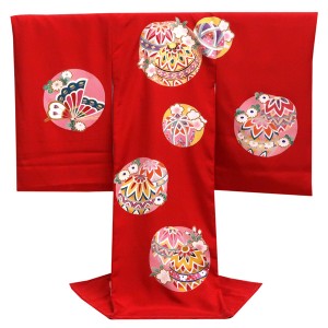 京友禅 女児産着 毬 赤色［63,000円］