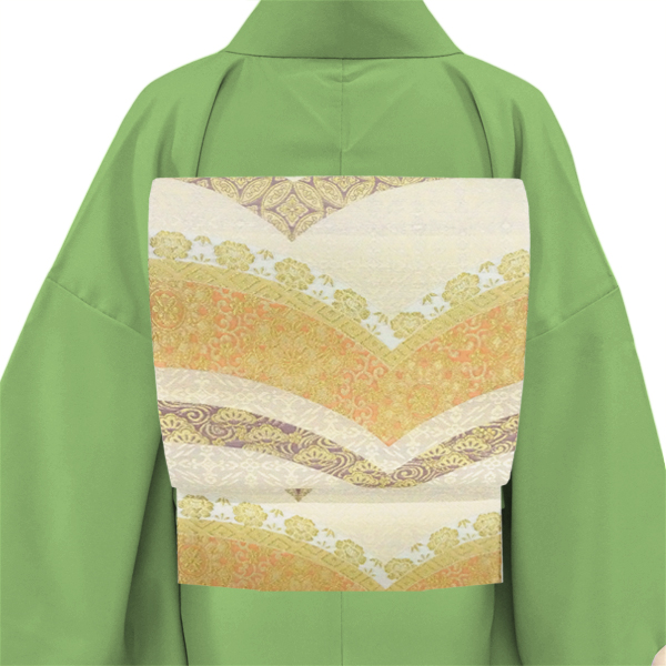 佐々木染織 西陣織 袋帯 ベージュ 生成り 絹 華文 七宝 古典柄［36,300円］ 枚目