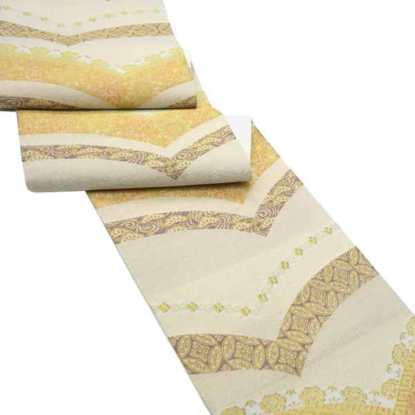 佐々木染織 西陣織 袋帯 ベージュ 生成り 絹 華文 七宝 古典柄［36,300円］ 枚目