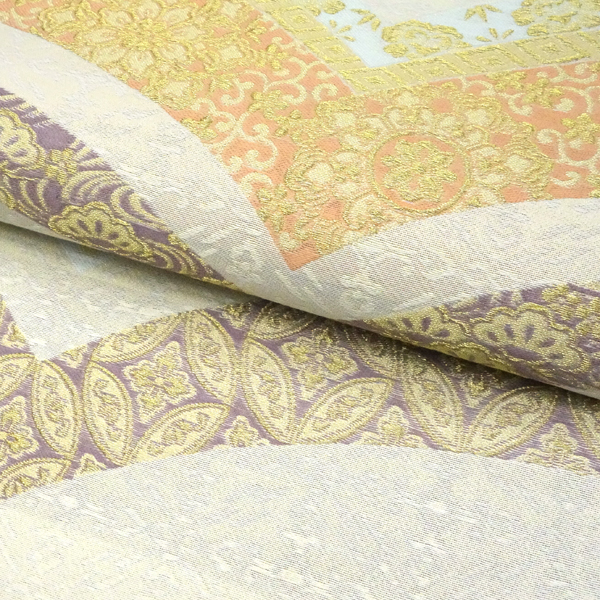 佐々木染織 西陣織 袋帯 ベージュ 生成り 絹 華文 七宝 古典柄［36,300円］ 枚目