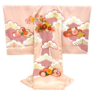手挿し京友禅 女の子産着 お宮参り 着物 初着 のしめ ピンク 松 菊 正絹 摺り疋田 赤ちゃん［176,000円］