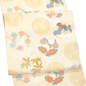 志都香 名古屋帯 西陣織 絹 花の丸 松竹梅 桐 ベージュ【77,000円】