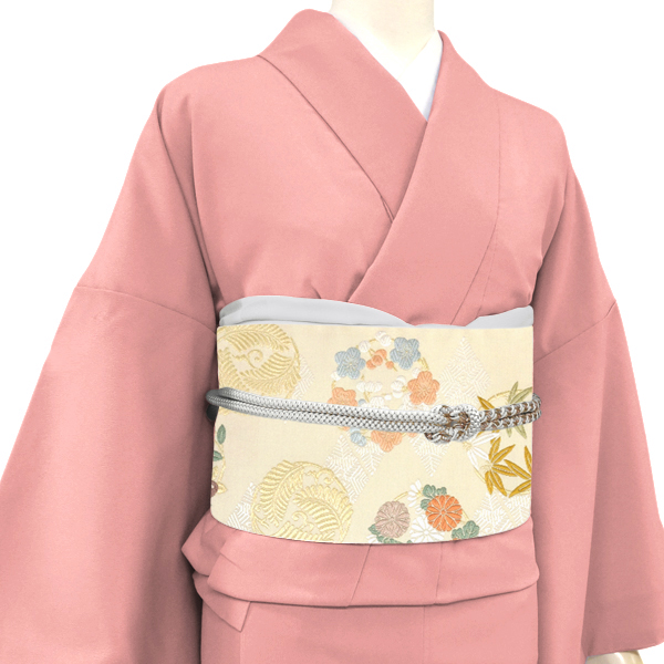 志都香 名古屋帯 西陣織 絹 花の丸 松竹梅 桐 ベージュ【77,000円】 枚目