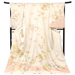 訪問着 友禅 ベージュ×ピンク 松竹梅 四季花 古典 着物 正絹［242,000円］