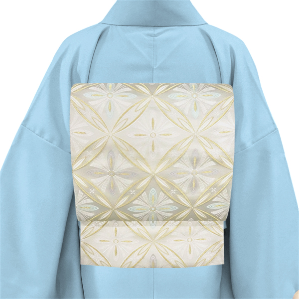 河合美術織物 袋帯 西陣織 シルバー フォーマル 七宝花菱 花七宝 絹［176,000円］ 枚目