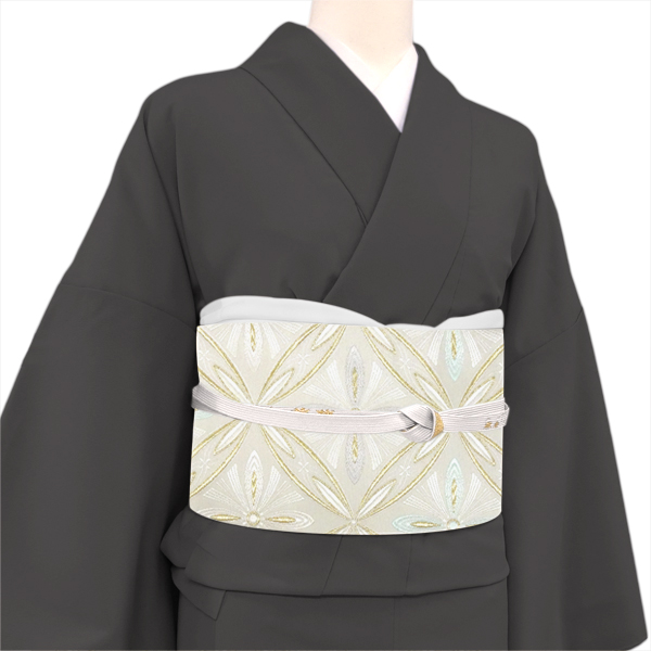 河合美術織物 袋帯 西陣織 シルバー フォーマル 七宝花菱 花七宝 絹［176,000円］ 枚目